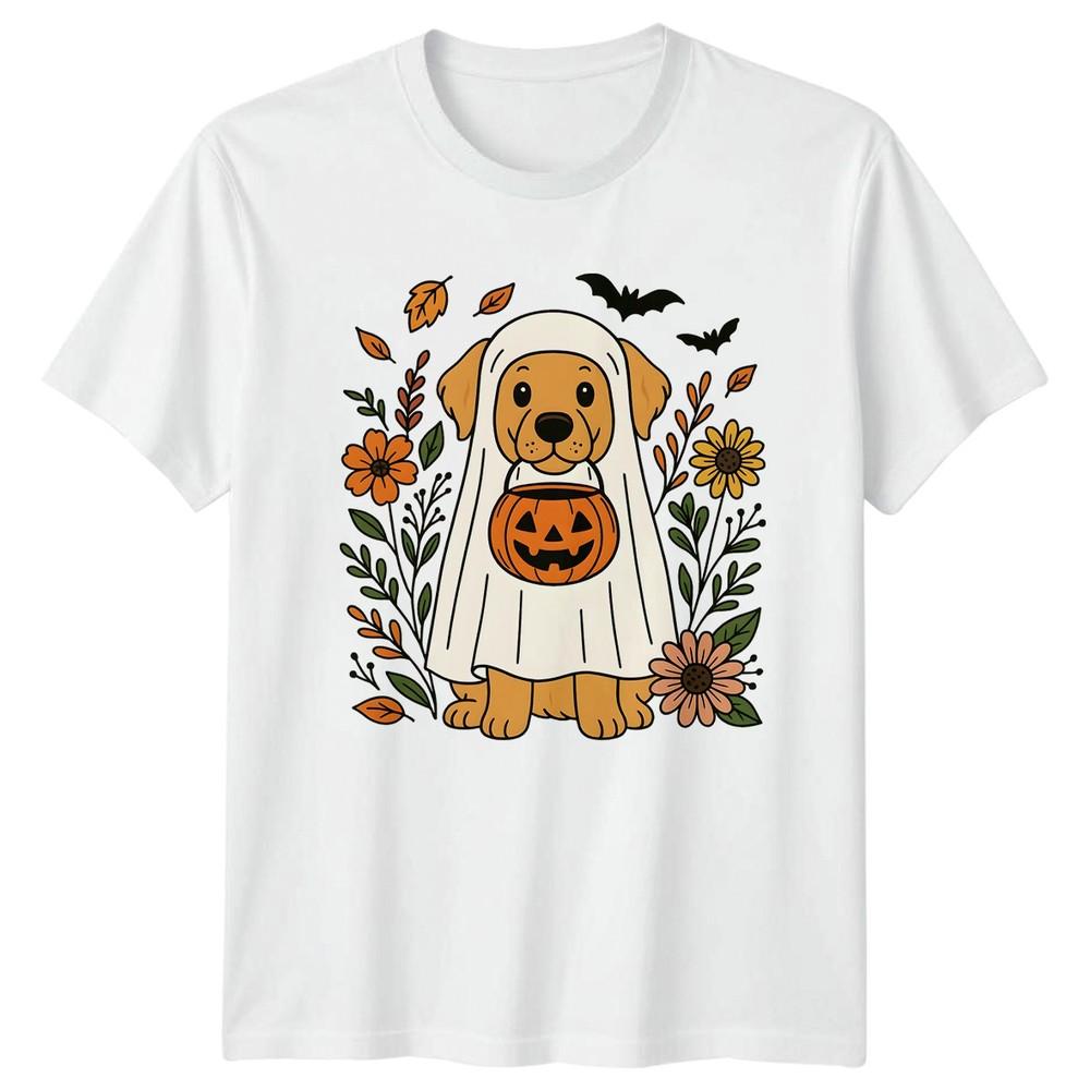 Ghost Dog Flower Pumpkin Unisexs TShirt Golden Retriever Halloween Gift For Her S