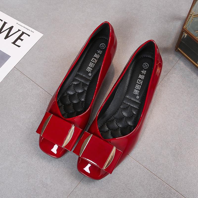 Bean Bean Spring 2026 Mid-Heel Patent Leather Square Toe Soft Sole Wedge Pumps for Women 34