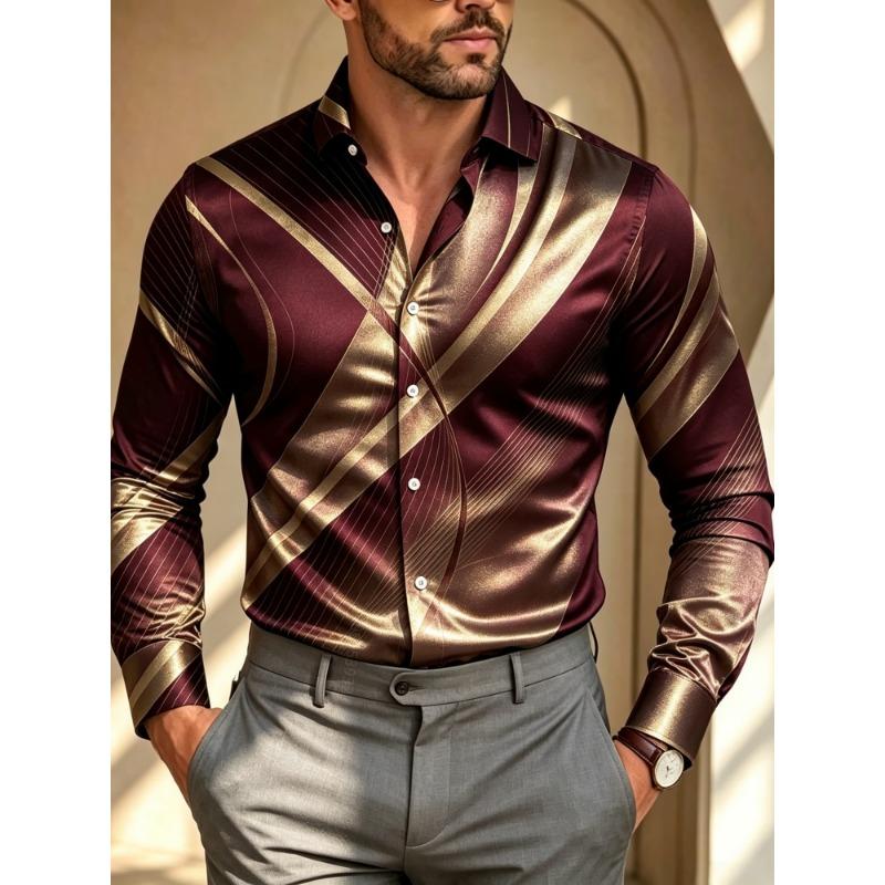 Men's Retro Twill Printed Long Sleeved Shirt with a Collar and Cardigan for Business Banquets, Parties, and Casual Men's Shirts