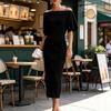 Work Dress for Women Boat Neck Batwing Half Sleeve Pencil Sheath Dress Formal Business Office Midi Dress