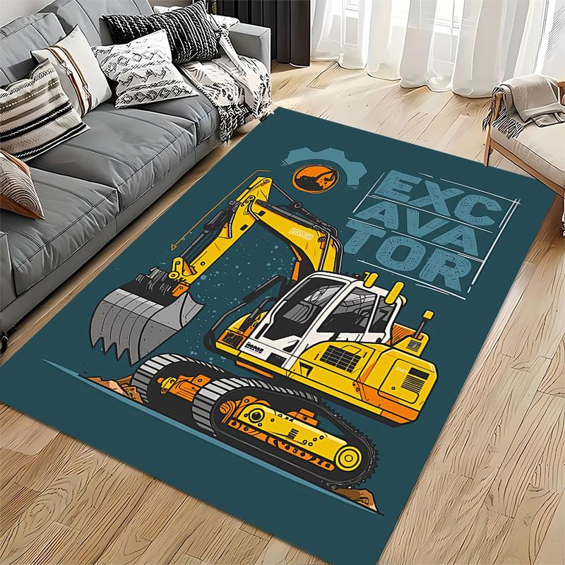 Excavator Cartoon Illustration suitable as a non-slip mat for the living room or bedroom sofa