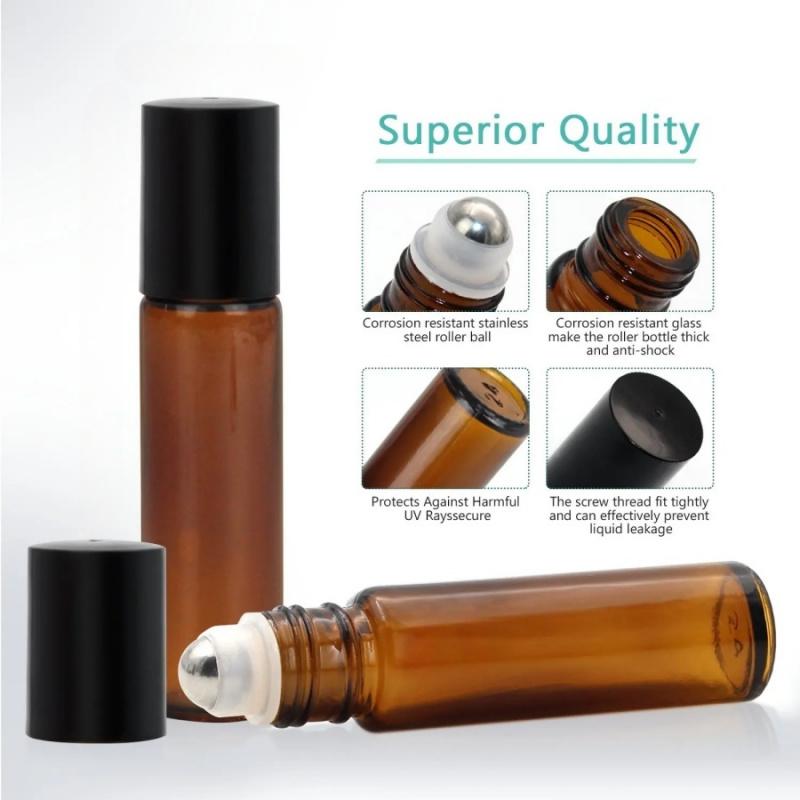 2/5pcs 5mlRollerball Dispensing Bottle Amber Perfume Essential Oil Dispensing Bottle Sample Bottle Travel Portable Storage Bottl