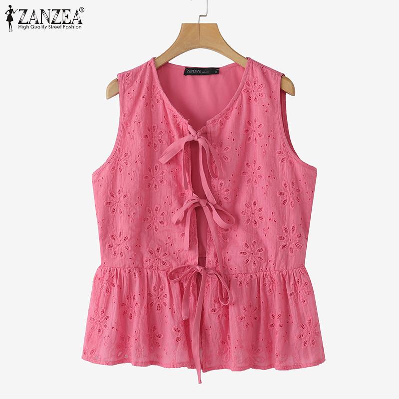 ZANZEA Dámské ležérní krajkové háčkované patchworkové šněrovací tílka bez rukávů