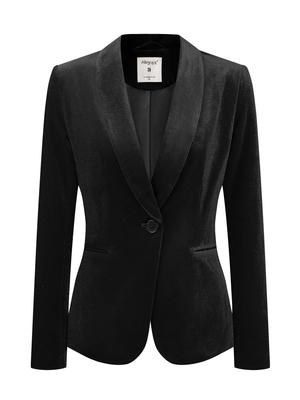 Allegra K Blazer Manteau en Velours avec Col Châle et Fermeture Boutonnée, Couleur Unie, pour le Bureau, Femme, Noir, Taille XS