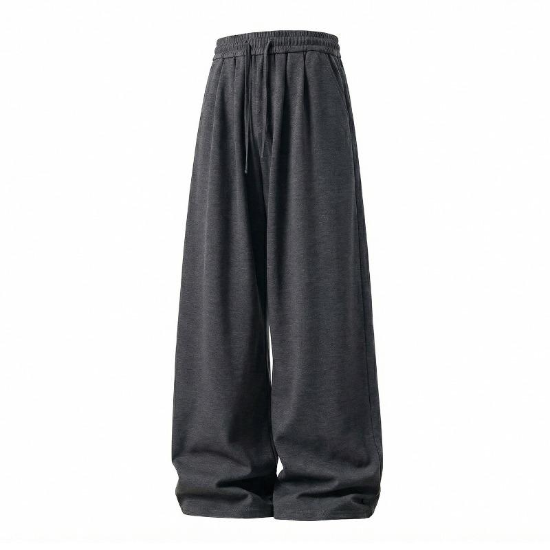 Mens Loose Draped Double Pleated Waist Straight Casual Long Trousers
