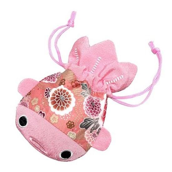 PAVIKE Japanese Souvenir that Foreigners Enjoy Pouch Japanese-style Fabric Goldfish Drawstring Bag Small Pattern Item Holder Perfect Yukata Kimono