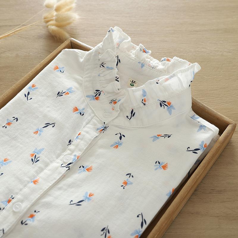 

Женские топы с оборками и воротником, длинные рукава, свободные, повседневные, однобортные блузки, весна-осень XS