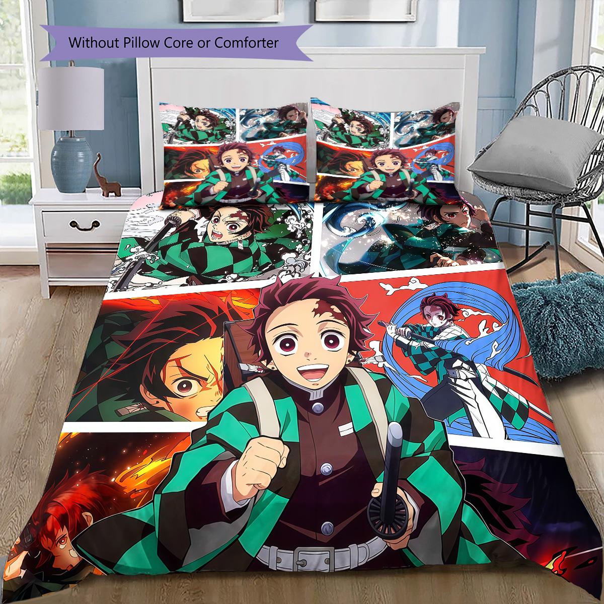 

Demon Slayer Main Cast Full Bedding Set, 1 Duvet Cover & 2 Pillowcases, Home Bedroom Decor, Great Gift for Fans 135x200cm