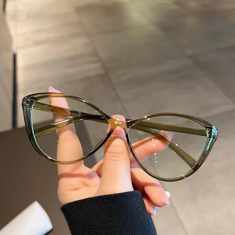 

New European and American style myopia glasses for trendy girls, versatile and fashionable black frame cat-eye glasses with blue light protection, Spectacle Frame【Without оливковое зеленый
