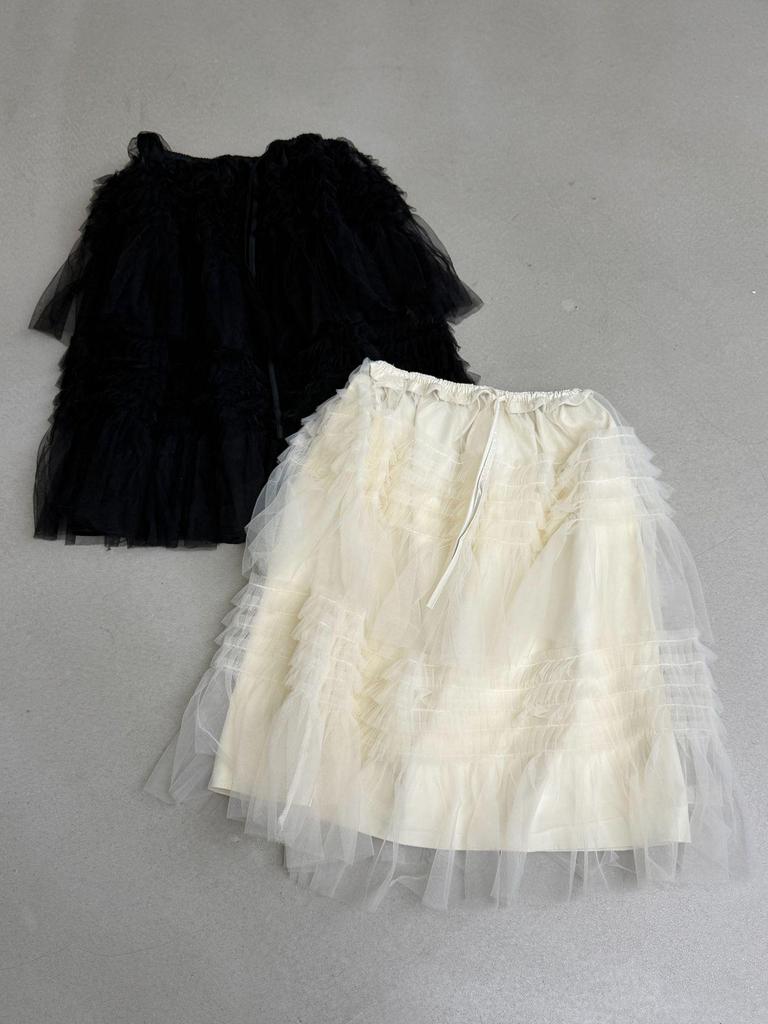 Korean MORE THAN YESTERD*Y Winter 25 Mesh Cake Lace Skirt