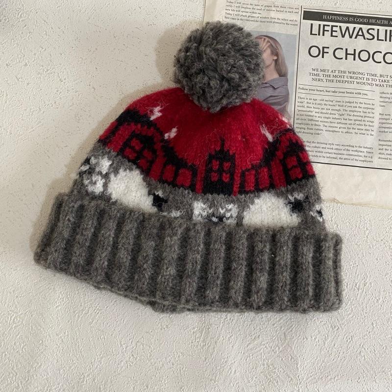JYL TS DIY Fair Isle Beanie Women Winter Thickened Warm Ear Protection Hat Acrylic