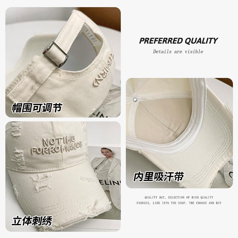 Vintage Ripped Letter Embroidered Baseball Cap Children's Summer Versatile Face Peaked Cap Wide Brim Soft Top Sun Hat