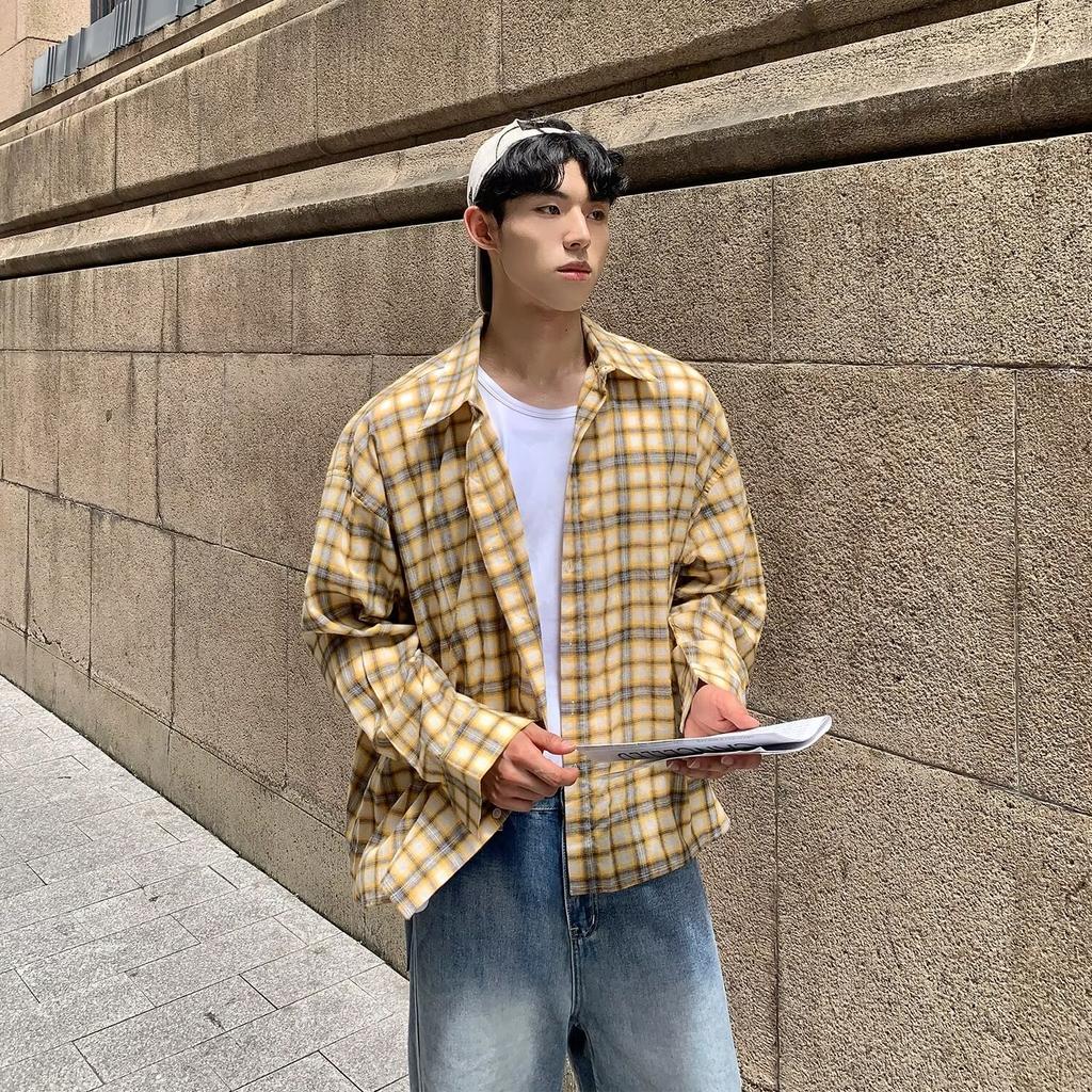 Autumn Cotton Plaid Long-Sleeved Shirt Men's and Women's Neutral Loose Casual Shirt Trendy Ins Couple Coat Top