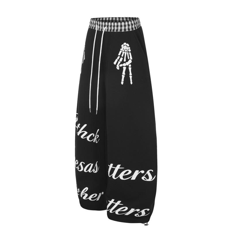 Mens Casual Loose Fit Sweatpants Skull Hand Print Street Style Trousers