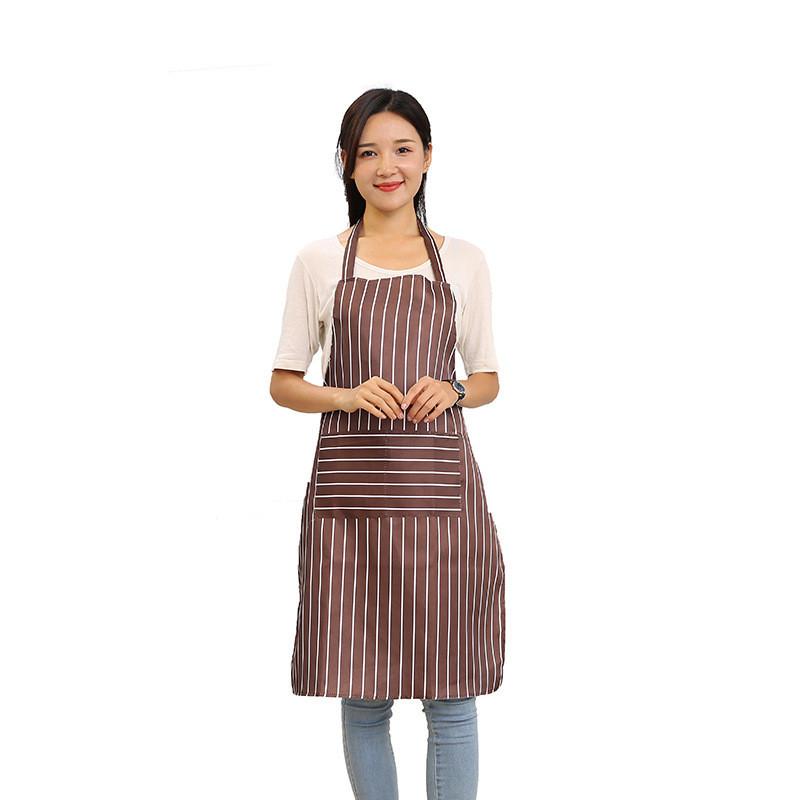 Sleeve Long Length Home Apron Vertical Stripes Waterproof Restaurant Kitchen