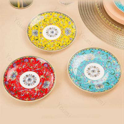 Emaillefarbe Retro Speiseteller Chinesischer Palaststil Keramikteller Haushalt Obst Dessert Tablett Frühstück Exquisites Geschirr