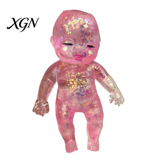 Portable Stress Ball Glitter Babies Relief Toy, Clear Baby Doll Squeeze Soft Stretchy Gadget Fidget Relaxing Gift for Adults Kids, Party Favors