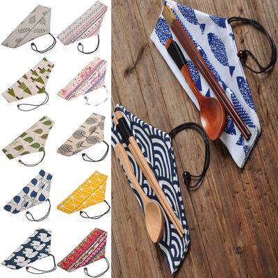 1PC Environmental Cotton Linen Bag Drawstring Pouch Cutlery Bag Japanese Style Kitchen Travel
