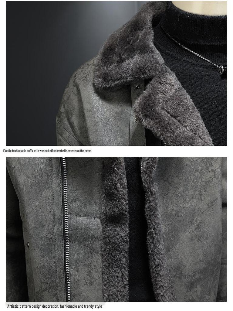 Men's Hong Kong Style PU Leather Fur-Lined Jacket