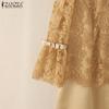 ZANZEA Women Casual Lace Patchwork 3/4 Sleeve Elegant Sheath Dress