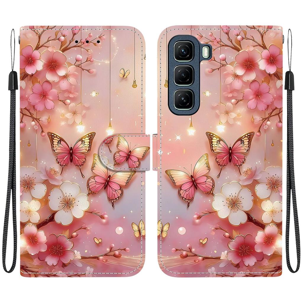Handmade PU Leather Flip Case for Infinix Hot 50 / 5G (X6720) Anti-Slip Shockproof Cover with Wrist Strap & Heart/Rose Cat Designs
