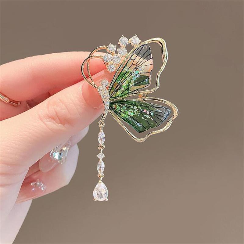Translucent Light Luxury Premium Butterfly Fringe Brooch  Drop Pendant Butterfly Pin Temperament Premium Collar Pin