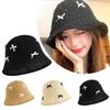 Mini Bow Beach Straw Hat For Women Crochet Fisherman Hat Knitted Hollow Weaving Bucket Hat Sweet Foldable Breathable Sun Cap