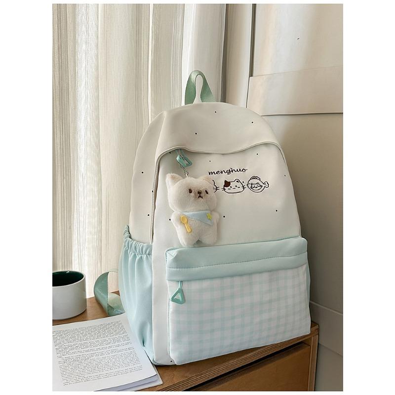 Japanese ins new high-value, fresh, sweet and cute cartoon plaid backpack, lightweight backpack for junior high school students