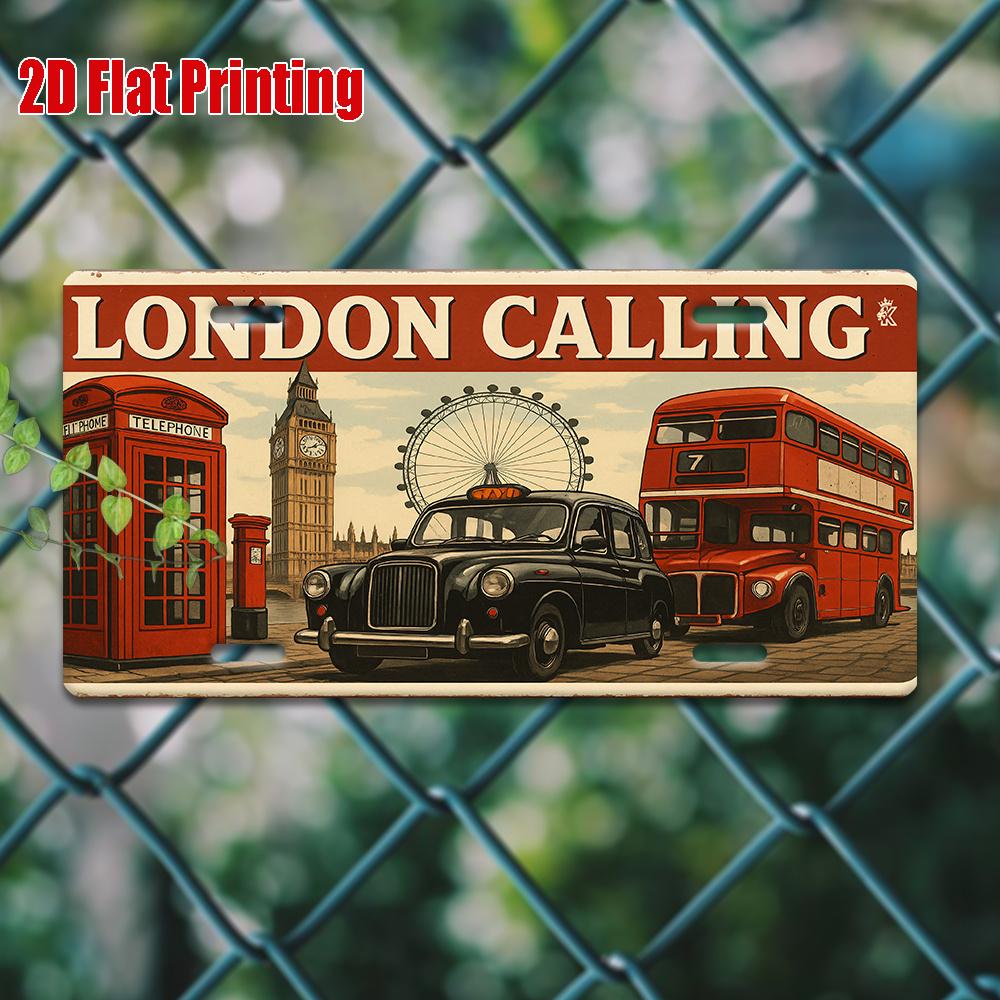 

Металлическая лицензионная табличка London Calling - Ретро алюминиевое настенное искусство, Дизайн достопримечательности Лондона с красным двухэтажным автобусом и часами Биг Бен 15x30cm(5.9x7.8inch)