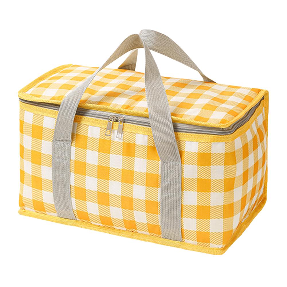

Checkered Picnic Bag Large Capacity Camping Storage Bag Cold Protection Insulated Lunch Bag Waterproof for Spring Outing Travel