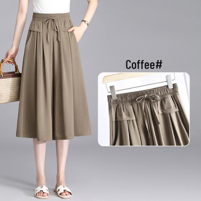 Ice Silk High-Waist Wide-Leg Cropped Pants – Summer 2025 Korean-Style Casual Loose Skirt Pants for Women