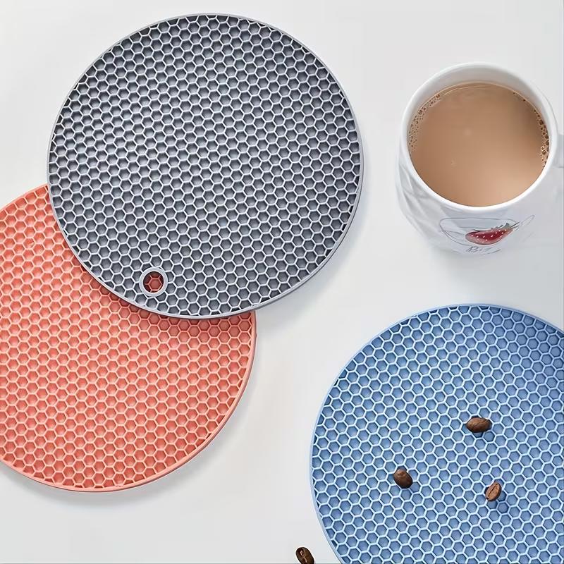 Round Honeycomb Silicone Mat Non-Slip Insulation Placemat Heat-Resistant Anti-Scalding Microwave Oven Mat Pot Holder Thicken Coasters