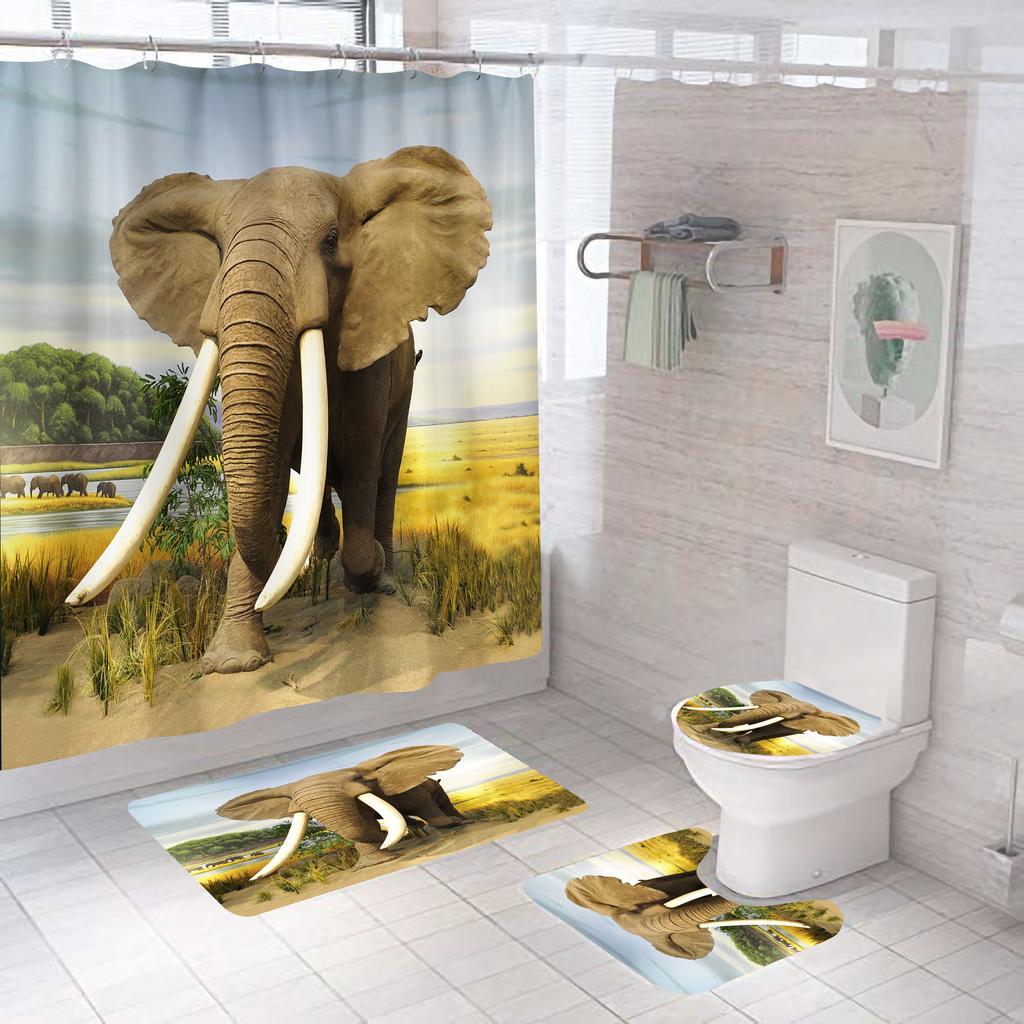 Cartoon Cat Shower Curtain Set Animal Black Waterproof Bath Toilet Lid Seat Cover Bath Non-Slip Mat Rug Bathroom Decot Cover