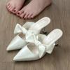 Fashion Elegant Bow Women Heeled Slippers Designer High Heels Shoes 2025 Trend Fad Pointed Toe Stilettos Pumps Summer Sandalias De Mujer