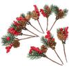 10 Pcs Artificial Green Pine Needles Decor Pinecone Picks Branches Decorations Christmas Stems Christmas Tree Ornament Presents