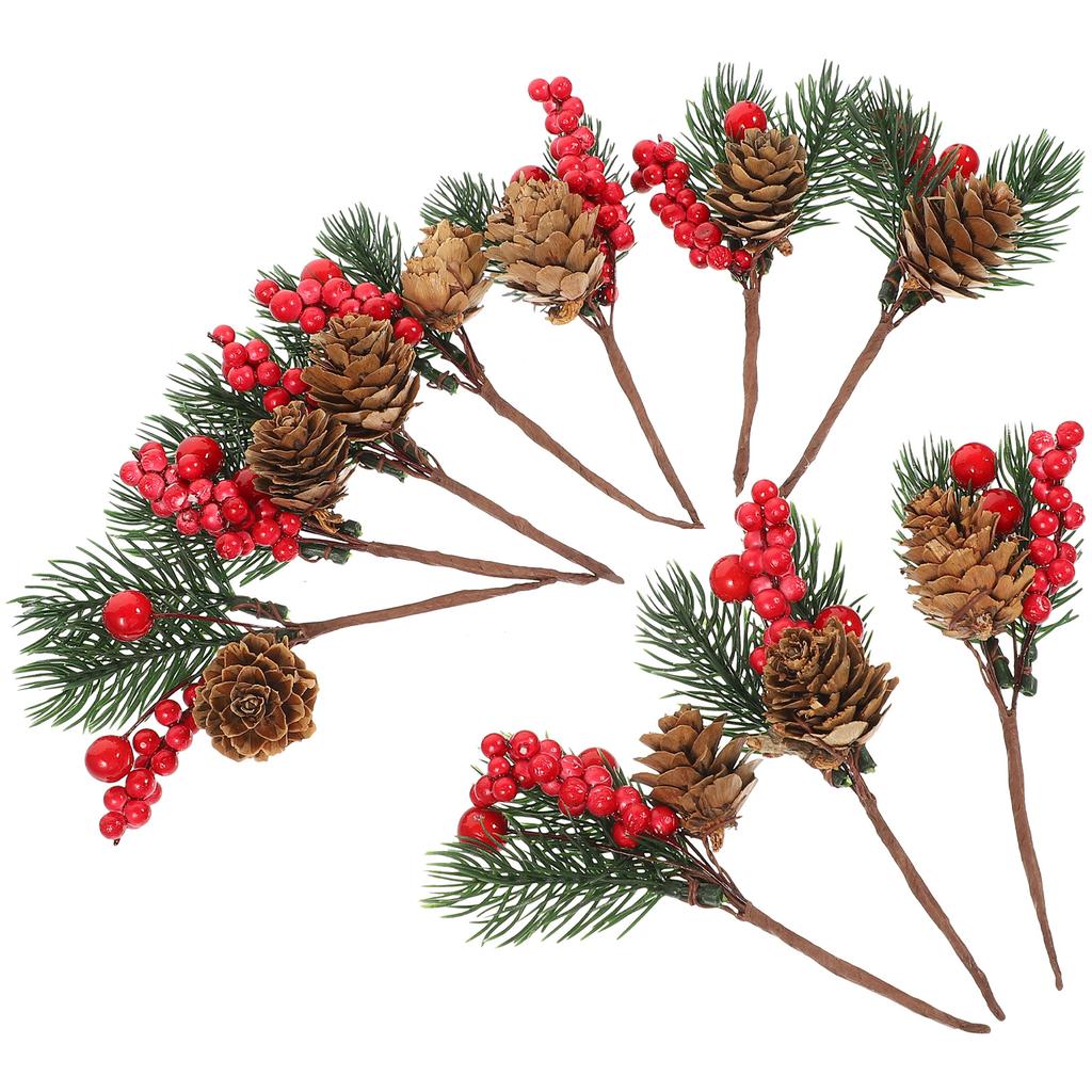10 Pcs Artificial Green Pine Needles Decor Pinecone Picks Branches Decorations Christmas Stems Christmas Tree Ornament Presents