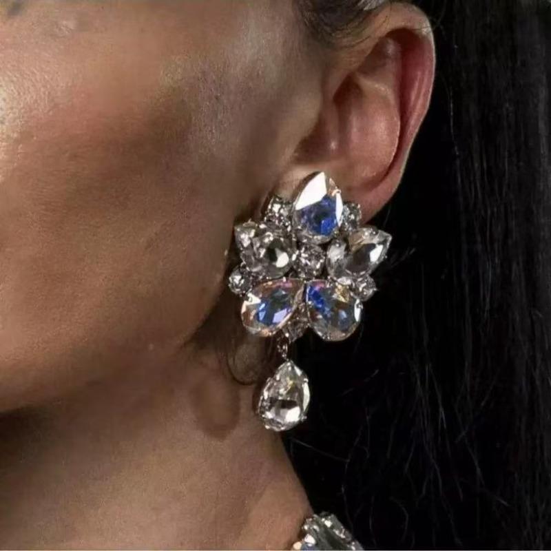 European and American Exaggerated Multi-layer Full Diamond Necklace Earrings Set