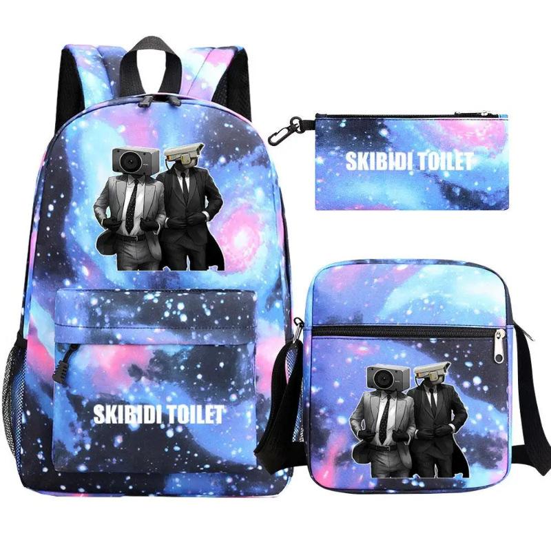 Skibiditoilet Toilet Man Student School Bag Backpack Pencil Case Three-Piece Backpack Toilet man backpack