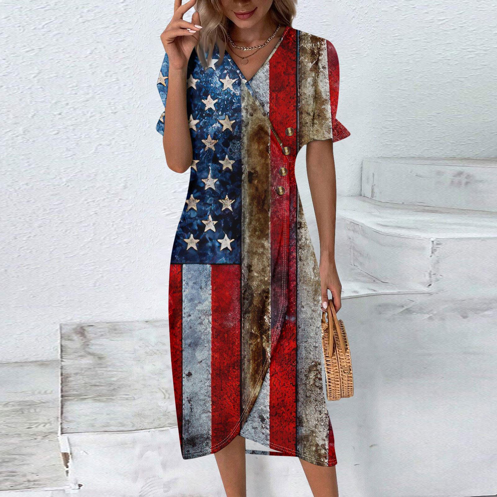 

Пляжные платья для женщин, весна-лето, элегантное платье с V-образным вырезом и принтом «День независимости», струящееся гавайское макси-платье со сборками S винный