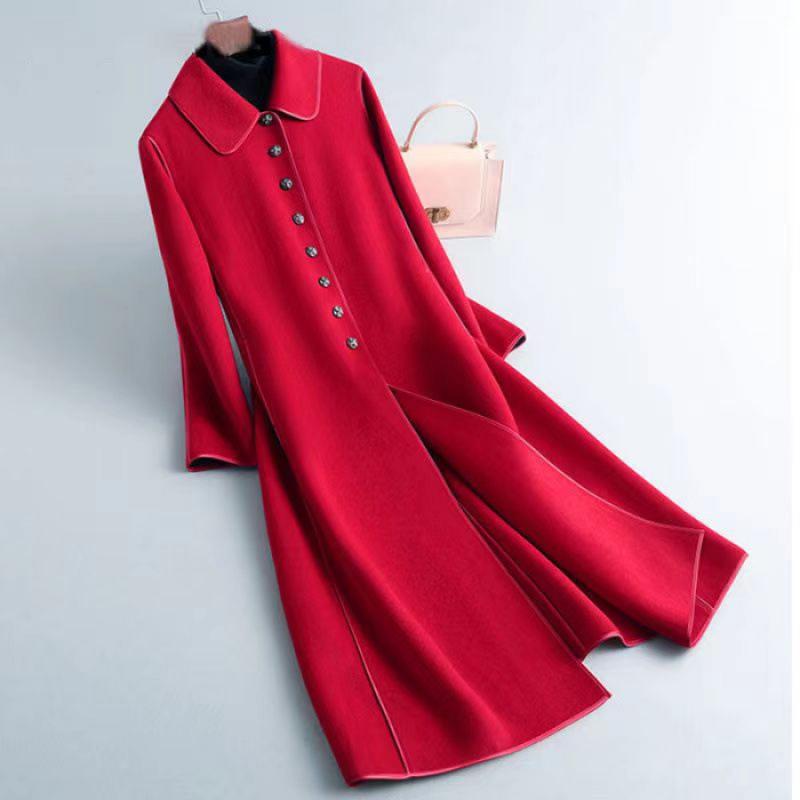 Women s Elegant Woolen Over-the-Knee Coat - 2025 Autumn/Winter Korean Slim Style 2XL красный