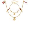 Pulseira com Pingente de Trevo em Aço Inoxidável Banhado a Ouro 18K com Zircônia, Corrente Cobra e Contas