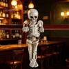 Outdoor Skeleton Sculpture Halloween Gothic Resin Figurine, Holding Glass Bottle Scary Ornament Statue, Desktop Decoration for Home Office Bookshelf