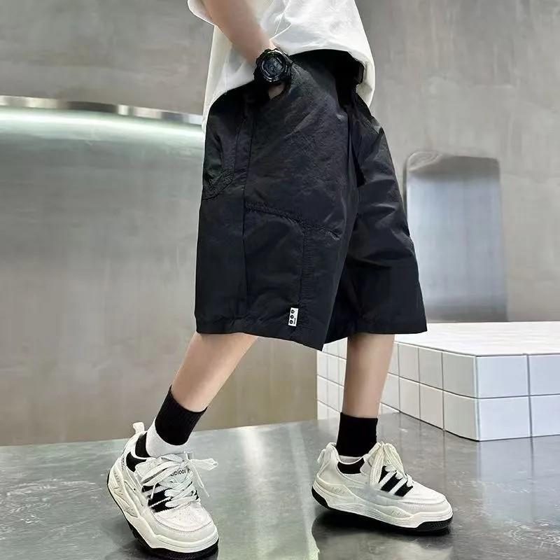 Kids Casual Solid Color Cargo Shorts for Tween Boys Summer Shorts Teenage Child Brief Knee-Length Pants