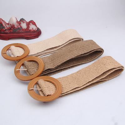 Women'S Straw-Woven Buckle Woven Belt, Elastic Woven Elastic Belt, Casual Pants Belt, Simple Personality, Red Seal