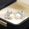 Japan and Korea Sweet and Exquisite Diamond-encrusted Bow Earrings Temperament Versatile Pearl Earclips No Pierced Earrings Women's Banquet