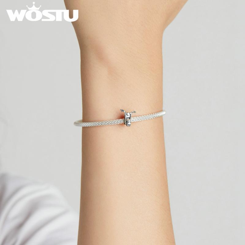 WOSTU Original Oxidized Realistic Motorcycle 925 Sterling Silver Beads Fit Bracelet Bangle Fine Jewelry