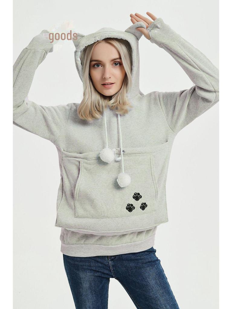 European and American Hot-Selling Embroidered Pet Hoodie with Large Pocket - Winter Plus Velvet Style