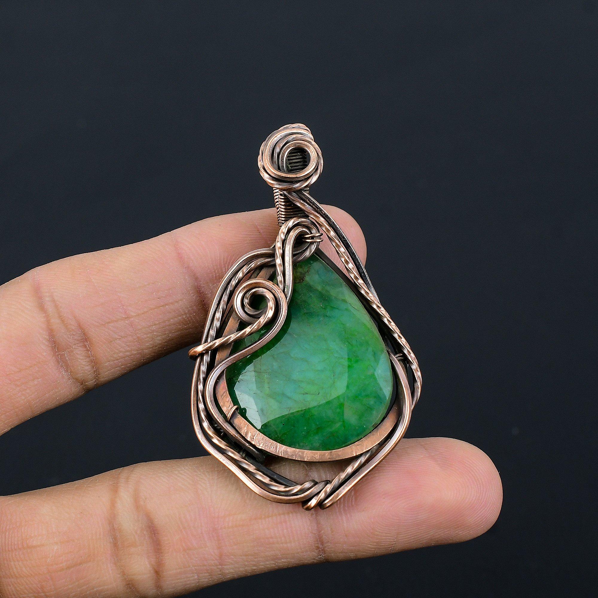 

Изумрудная подвеска, Подвеска из медной проволоки 999 пробы, Ювелирные изделия с драгоценными камнями, Подвеска ручной работы, Потрясающие украшения, Подарок для нее 2.55 Inches