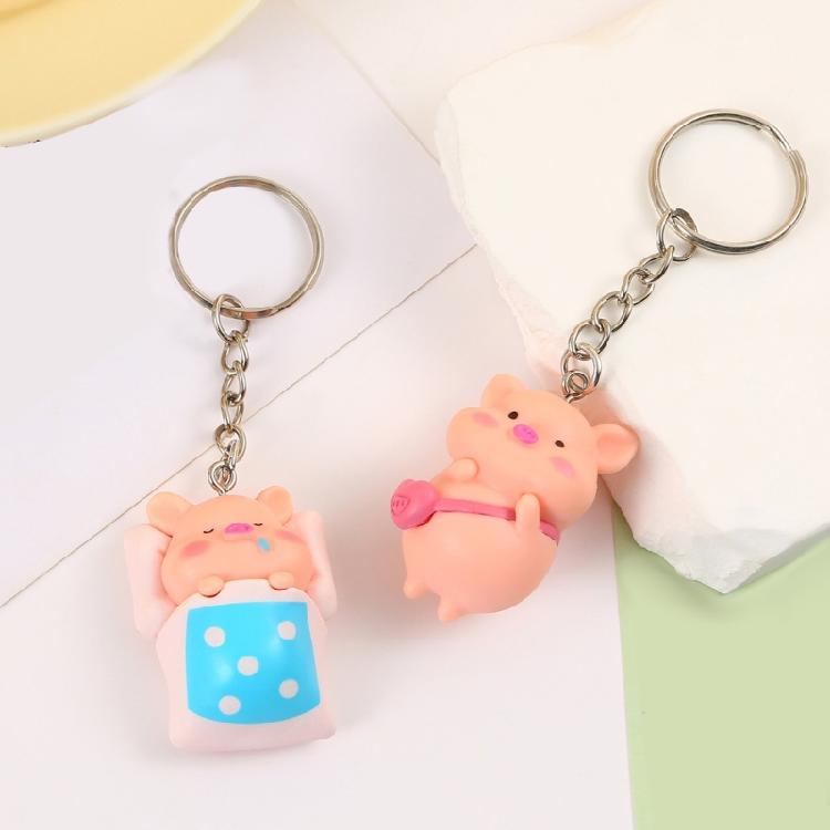 Pack Of 7 Pig Keychains Animal Keyring Pendant Colorful Bag Charm Accessory Wallet Handbag Ornament for Women Girls