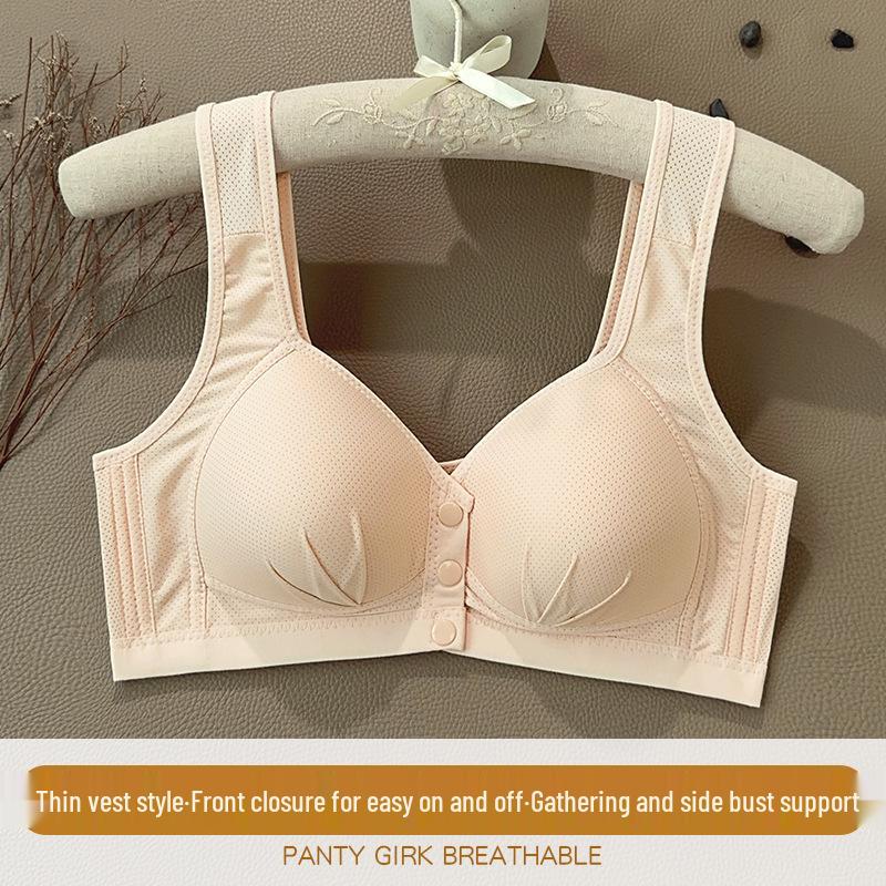 חזייה ללא ברזלים עם סגירה קדמית: מרים ותומך בשומן צדדי - תחתונים נוחים לשינה לנשים בגיל הביניים ומבוגרות